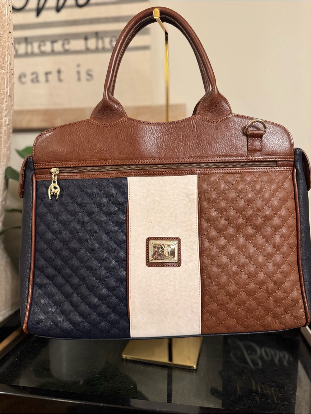 Cavalinho Sublime Brown , Navy & Cream Quilted Tote Bag -